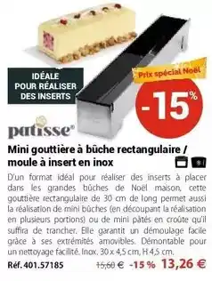 Patisse - mini gouttiere à bûche rectangulaire / moule à insert en inox