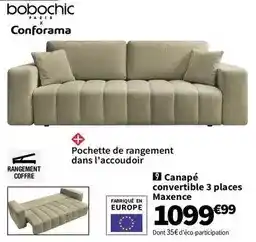 Conforama Canapé convertible 3 places maxence offre