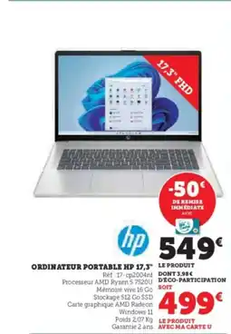 Super U Ordinateur portable hp 17,3" offre