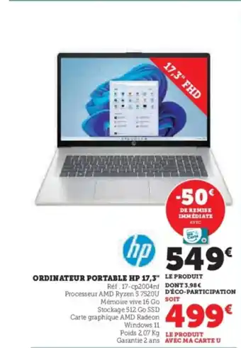 Super U Ordinateur portable hp 17,3" offre