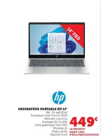 Super U Ordinateur portable hp 14" offre