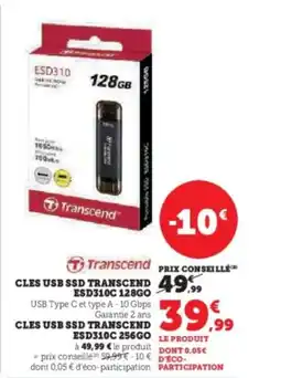 Super U Cles usb ssd transcend esd310c 128go offre
