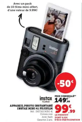 Super U Appareil photo instantané instax mini 41 fujifilm offre
