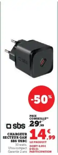 Super U Chargeur secteur sbs usbc offre