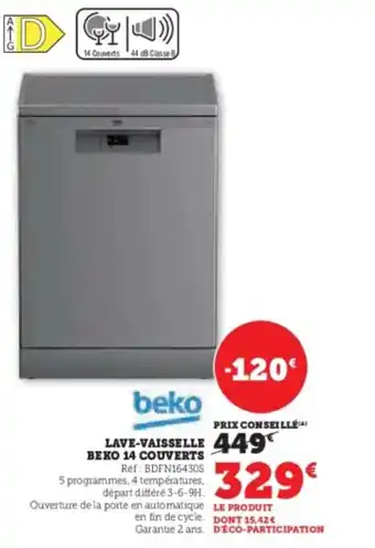 Super U Lave vaisselle beko 14 couverts offre