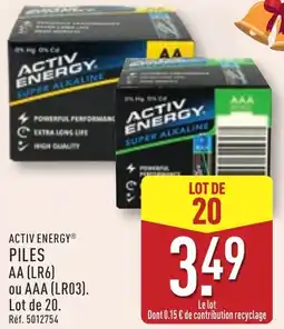ALDI ACTIV ENERGY PILES AA (LR6) ou AAA (LR03). Lot de 20. offre