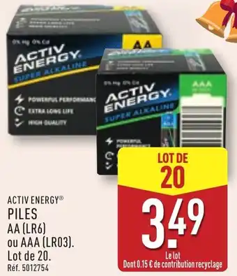 ALDI ACTIV ENERGY PILES AA (LR6) ou AAA (LR03). Lot de 20. offre