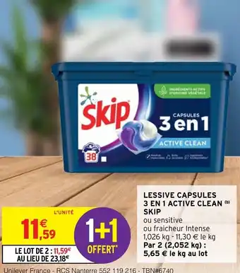 Intermarché Hyper Lessive capsules 3 en 1 Active Clean Skip offre