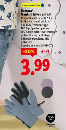 Lidl Esmara gants d'hiver enfant offre