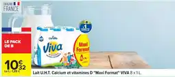 Carrefour Lait U.H.T. Calcium et vitamines D Maxi Format VIVA 8 x 1 L offre