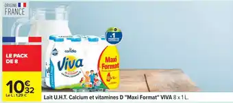 Carrefour Lait U.H.T. Calcium et vitamines D Maxi Format VIVA 8 x 1 L offre