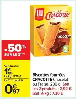 Carrefour Biscottes fourrées CRACOTTE Chocolat ou Fraise offre