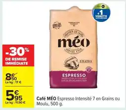 Carrefour Café MÉO Espresso Intensité 7 en Grains ou Moulu, 500 g offre
