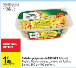 Carrefour Salades préparées MARTINET Taboulé Poulet offre