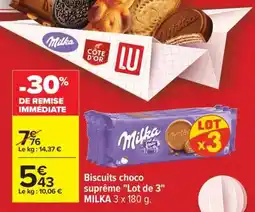 Carrefour Biscuits choco suprême Lot de 3 MILKA offre