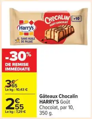 Carrefour Gâteaux Chocalin HARRY'S Goût Chocolat offre