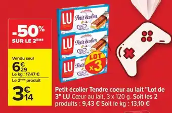 Carrefour Petit écolier Tendre coeur au lait Lot de 3 offre