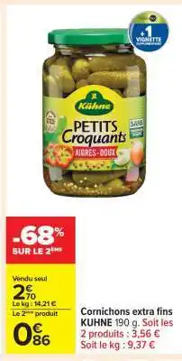 Carrefour Cornichons extra fins KUHNE 190 g offre