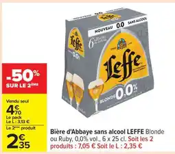 Carrefour Bière d'Abbaye sans alcool LEFFE Blonde ou Ruby offre