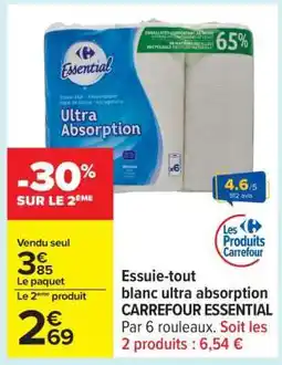 Carrefour Essuie-tout blanc ultra absorption CARREFOUR ESSENTIAL offre