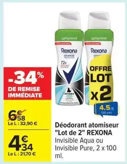 Carrefour Déodorant atomiseur Lot de 2 REXONA offre
