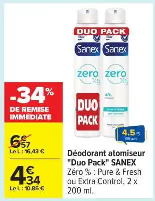 Carrefour Déodorant atomiseur Duo Pack SANEX offre