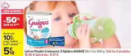 Carrefour Lait en Poudre Croissance 3 Optipro GUIGOZ offre