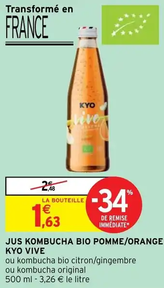 Intermarché Hyper Jus kombucha bio pomme/orange kyo vive offre