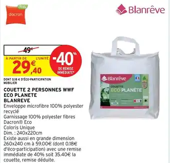 Intermarché Hyper Couette 2 personnes WWF eco planete blanreve offre