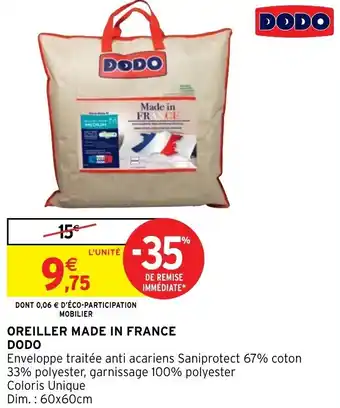 Intermarché Hyper Oreiller made in france dodo offre