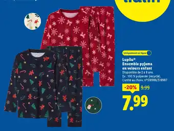 Lidl Lupilu ensemble pyjama en velours enfant offre