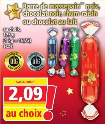 Norma Barre de massepain noix chocolat noir rhum-raisin ou chocolat au lait offre