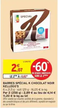 Intermarché Hyper Kellogg's - barres special k chocolat noir offre