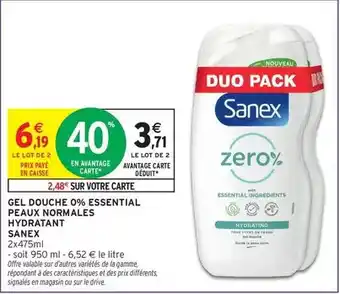 Intermarché Hyper Sanex - gel douche 0% essential peaux normales hydratant offre