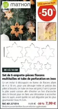 Mathon Set de 6 emporte-pieces flocons multitailles et tube de perforation en inox offre