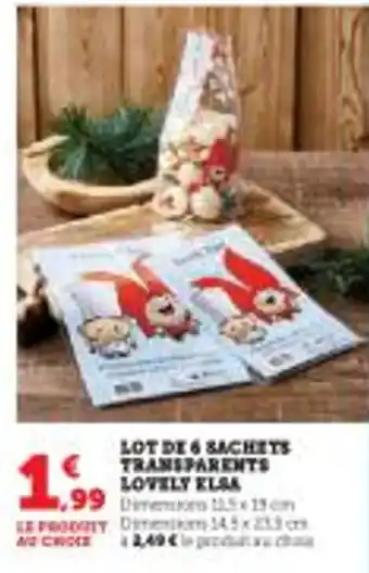 Super U Lot de 6 sachets transparents lovely elsa offre
