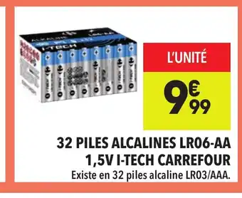 Supeco 32 piles alcalines lr06-aa 1,5v i-tech carrefour offre