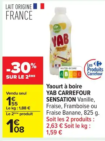 Carrefour YAB CARREFOUR SENSATION Yaourt à boire offre