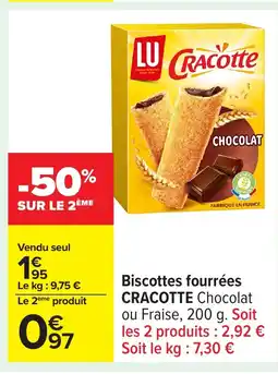 Carrefour CRACOTTE Biscottes fourrées offre