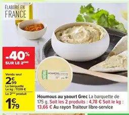 Carrefour Houmous au yaourt Grec offre