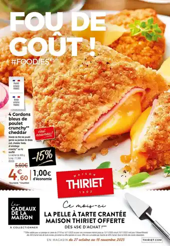 Thiriet 4 cordons bleus de poulet crunchy cheddar offre
