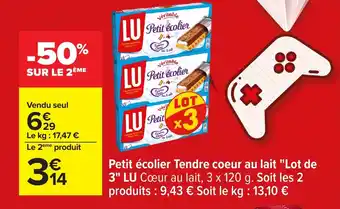 Carrefour LU Petit écolier Tendre coeur au lait Lot de 3 offre