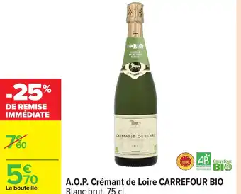 Carrefour CARREFOUR BIO A.O.P. Crémant de Loire offre