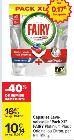 Carrefour FAIRY Capsules Lave- vaisselle Pack XL offre