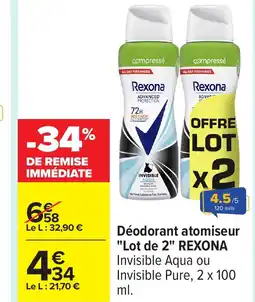 Carrefour REXONA Déodorant atomiseur Lot de 2 offre
