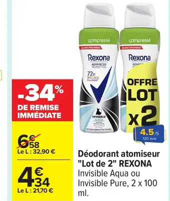 Carrefour REXONA Déodorant atomiseur Lot de 2 offre