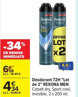 Carrefour REXONA MEN Déodorant 72H Lot de 2 offre