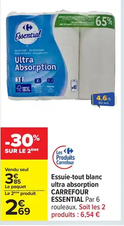 Carrefour CARREFOUR ESSENTIAL Essuie-tout blanc ultra absorption offre