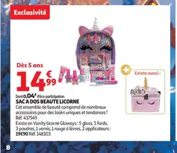 Auchan Supermarché Sac a dos beaute licorne offre
