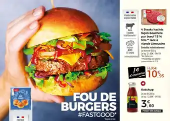 Thiriet 4 steaks hachés façon bouchère pur bœuf 15% m.g. race à viande limousine offre